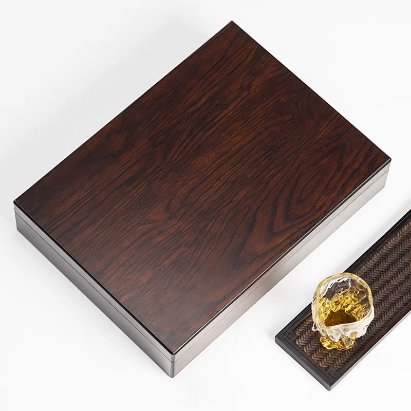 茶葉包裝盒空禮盒高檔烤漆黑木紋色茶葉禮盒伴手禮易撕小罐 大紅袍