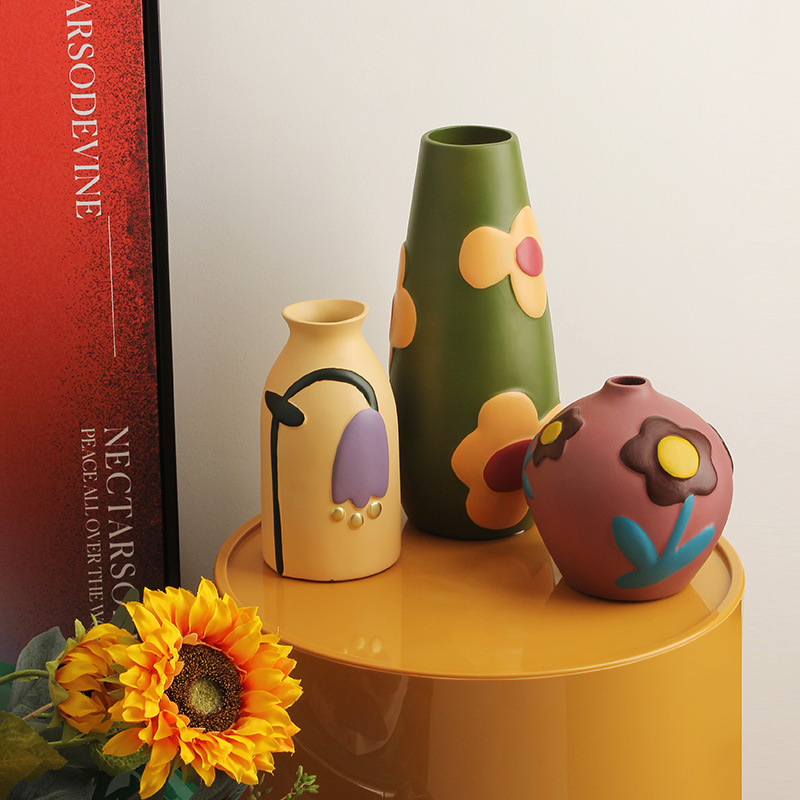 復(fù)古風(fēng)創(chuàng)意彩繪陶瓷花瓶擺件客廳插花玄關(guān)電視柜裝飾品花瓶批發(fā)
