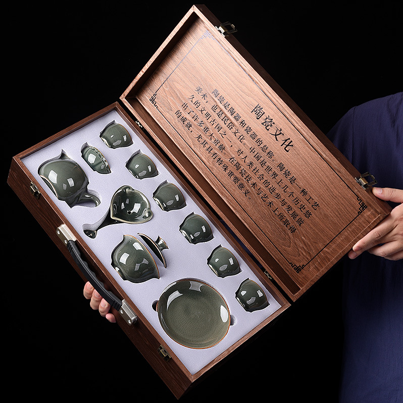 功夫茶具套裝伴手禮商務(wù)福利會(huì)議禮品可logo開片鈞瓷哥窯陶瓷茶具