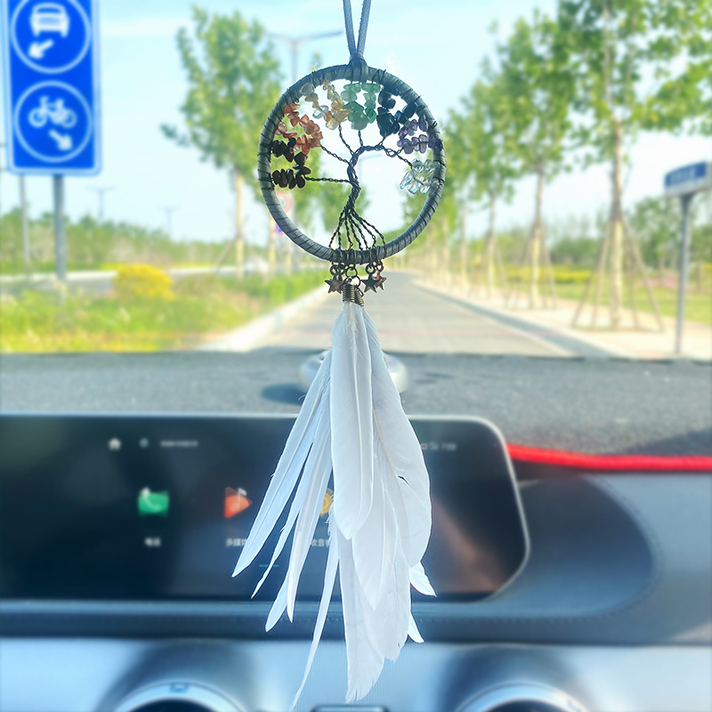 高檔汽車掛件女車載捕夢網(wǎng)高端水晶車掛手工車內(nèi)后視鏡掛飾批發(fā)