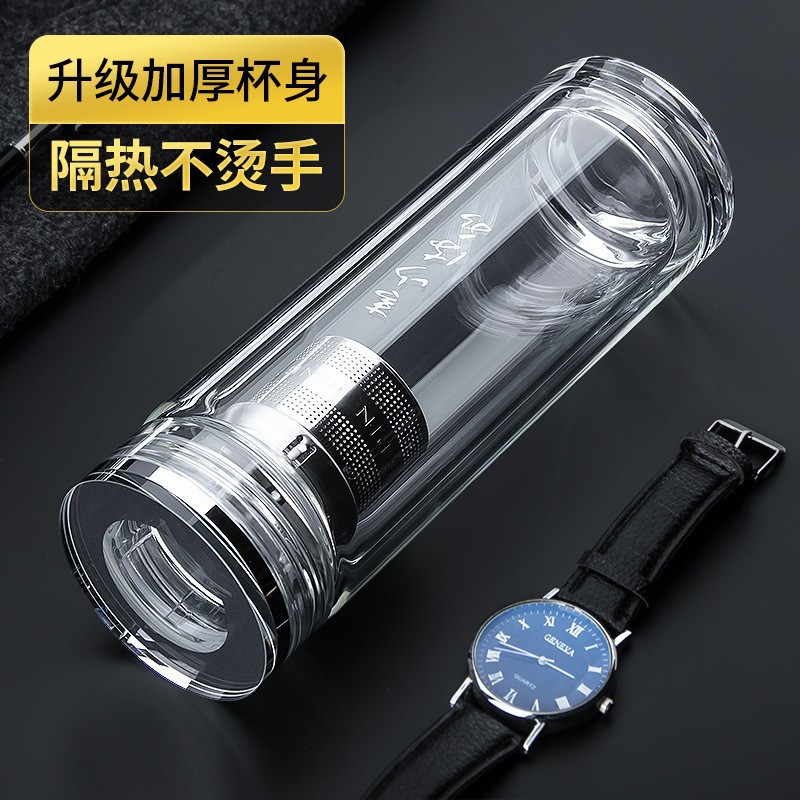 高硼硅雙層玻璃杯防燙隔熱便攜車(chē)載杯子促銷(xiāo)禮品廣告水杯LOGO印字