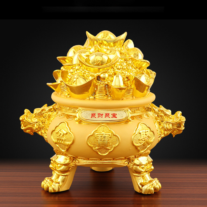 聚寶盆沙金聚財(cái)聚寶擺件開業(yè)送禮家居裝飾辦公樹脂工藝品