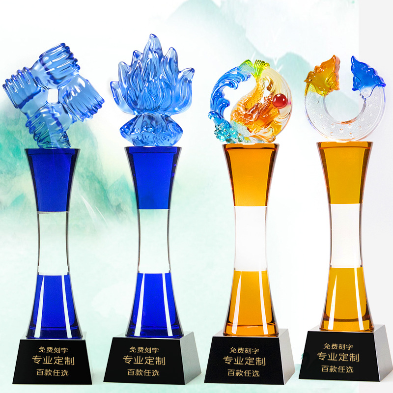 水晶獎杯制作創(chuàng)意五角星琉璃優(yōu)秀員工獎牌團隊頒獎榮譽紀念品