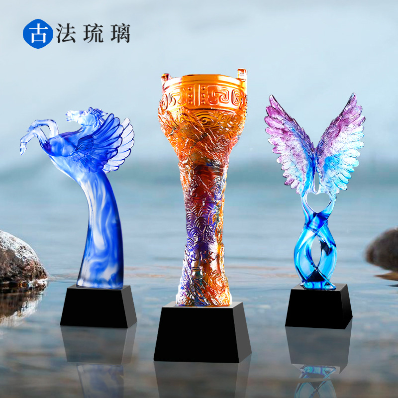 琉璃獎杯制做榮譽頒獎高檔大氣五角星公司年會禮品水晶紀念品