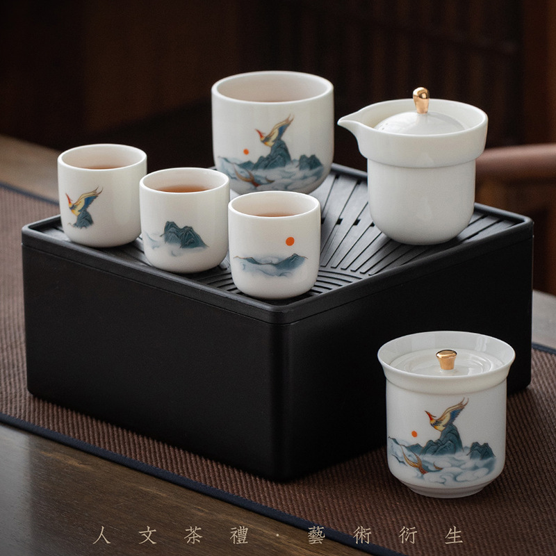 商務禮品套裝陶瓷旅行茶具套組定 制logo源頭廠家鵬程萬里伴手禮
