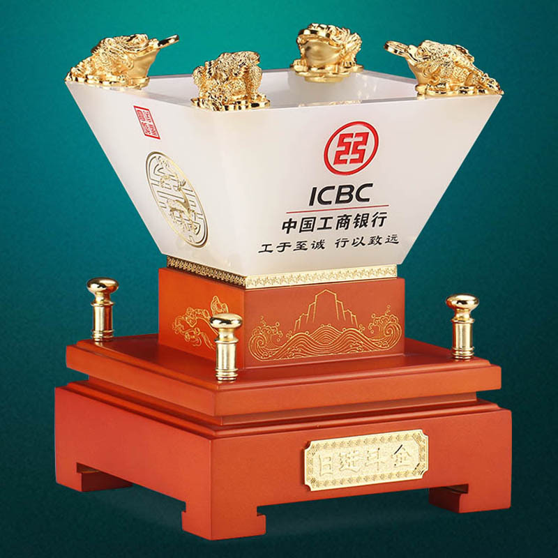 日進(jìn)斗金琉璃擺件招財工藝品辦公室家居擺設(shè)開業(yè)上市禮品聚寶盆
