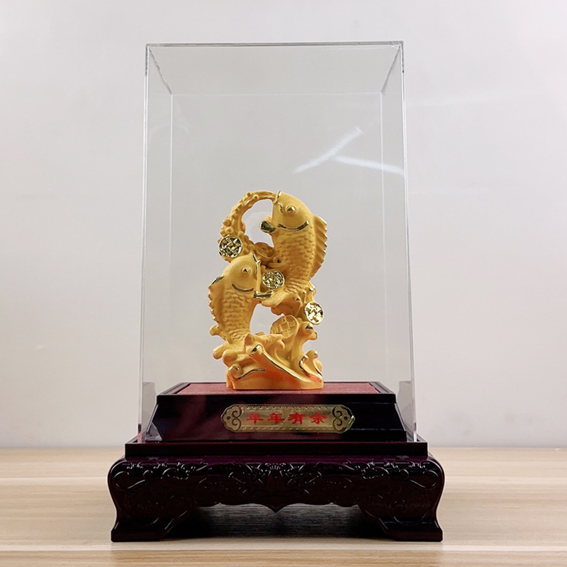 新款上市樹脂絨沙金金龍魚工藝品擺件 招財家居玄關(guān)開業(yè)禮品批發(fā)