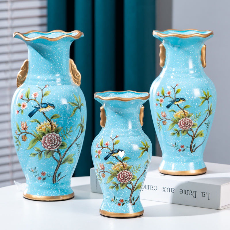 陶瓷花瓶高級感簡約家居客廳電視劇擺件裝飾品水培仿真干花插花瓶