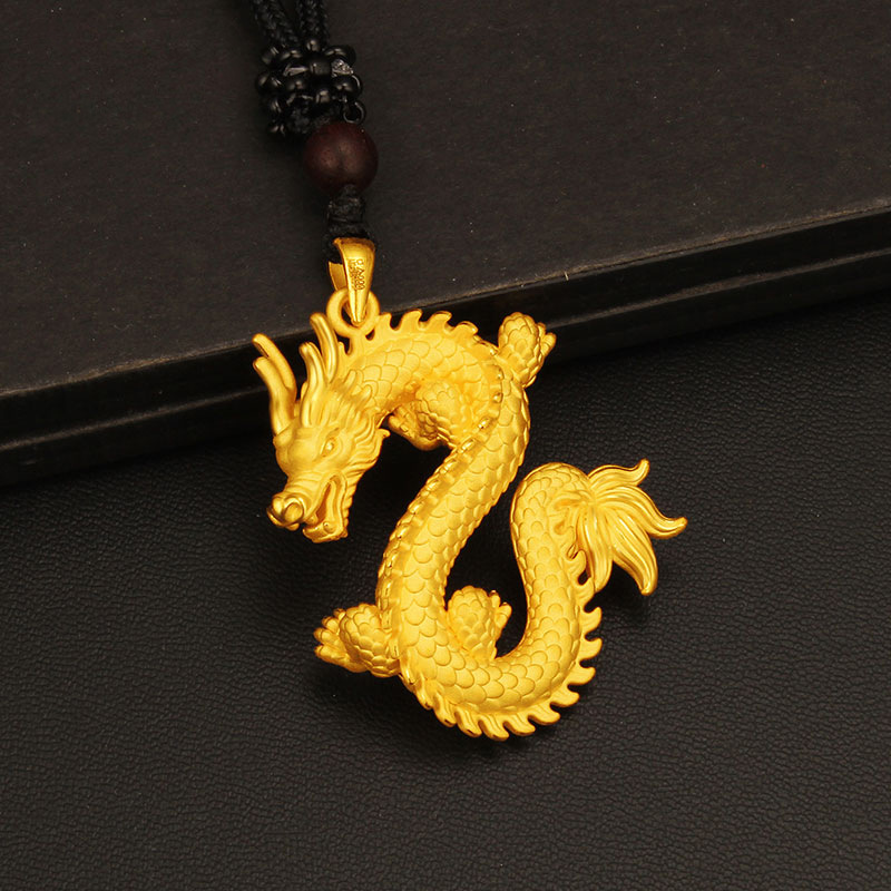 黃金龍柱吊墜男本命年生肖龍3D硬足金999屬龍掛墜純金項(xiàng)鏈女diy款