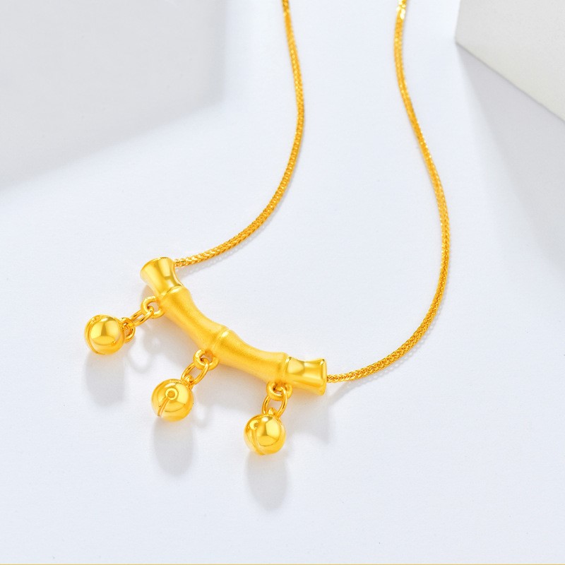 硬金黃金彎管鈴鐺項(xiàng)鏈女999足金時(shí)尚竹節(jié)吊墜純金節(jié)節(jié)高升掛墜