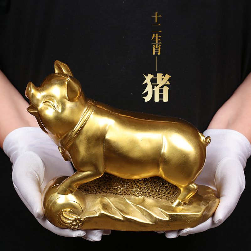 純銅豬擺件 招財(cái)金豬銅豬家居旺財(cái)擺設(shè)工藝品十二生肖豬擺件