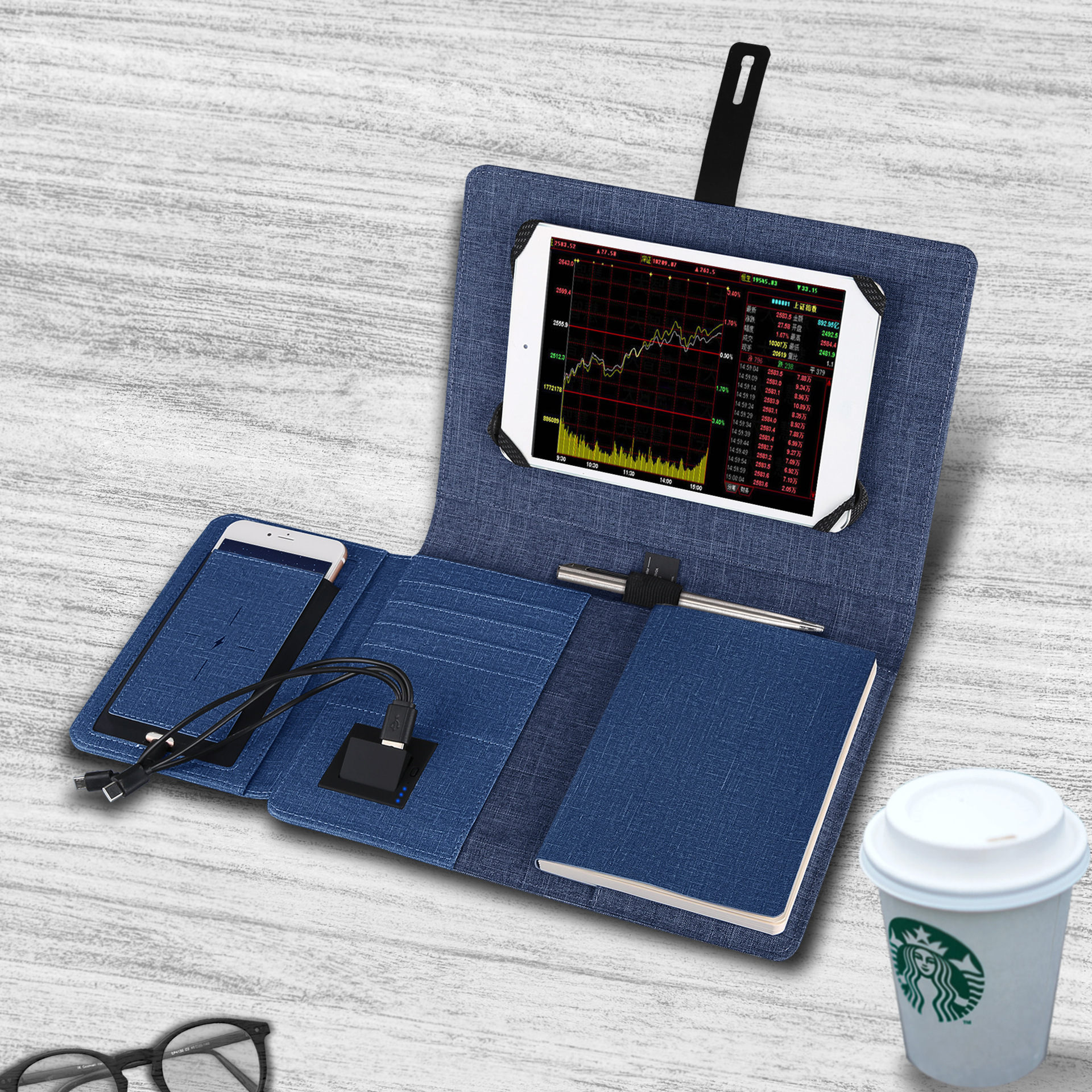 商務Pu皮革A4 Padfolio與移動電源禮品徽標樣式