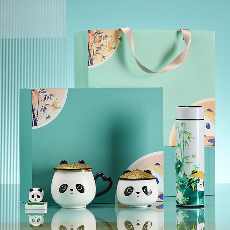 創(chuàng)意熊貓?zhí)沾伤槭侄Y套裝禮盒國潮文創(chuàng)年會(huì)禮品辦公杯可印logo