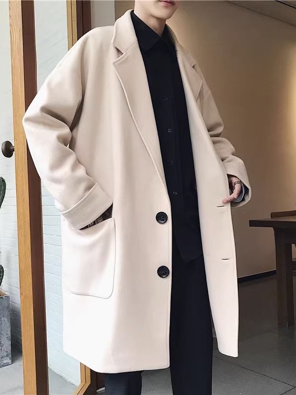 中長款毛呢大衣男春秋百搭時尚休閑呢子風(fēng)衣韓版潮流帥氣寬松外套