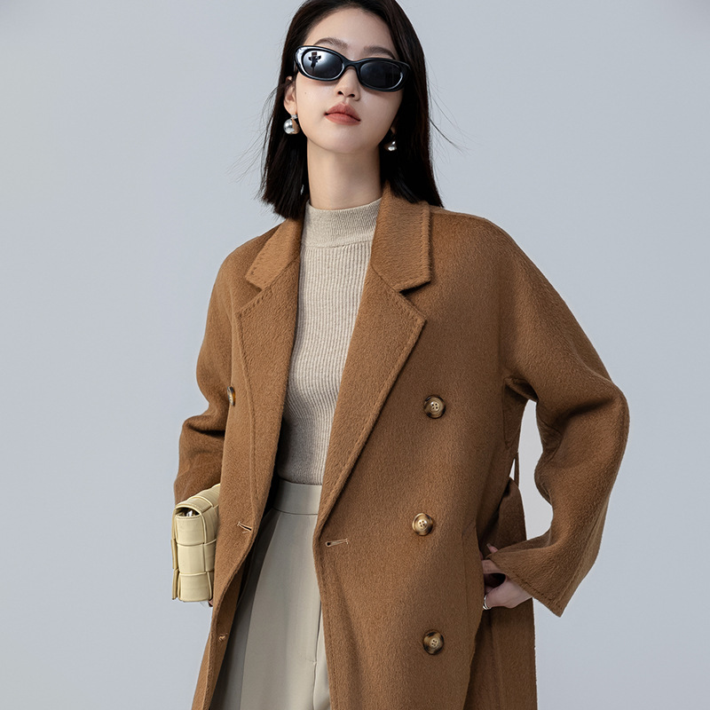 100%駱駝絨大衣女系帶毛呢外套中長款秋冬雙面呢大衣潮